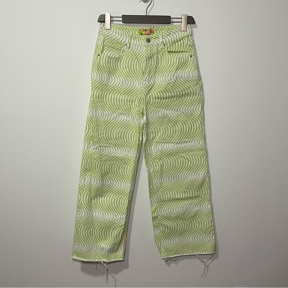Simons Twik women’s Green psychadelic stripes Straight Leg denim jeans in 29 - Picture 1 of 8